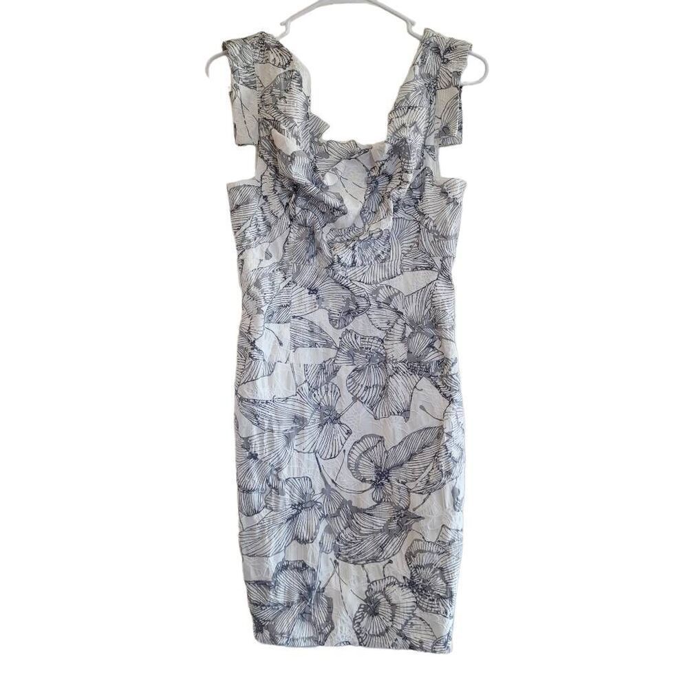 Black Halo Women's White/Navy Cotton/Spandex Floral Jackie O Dress